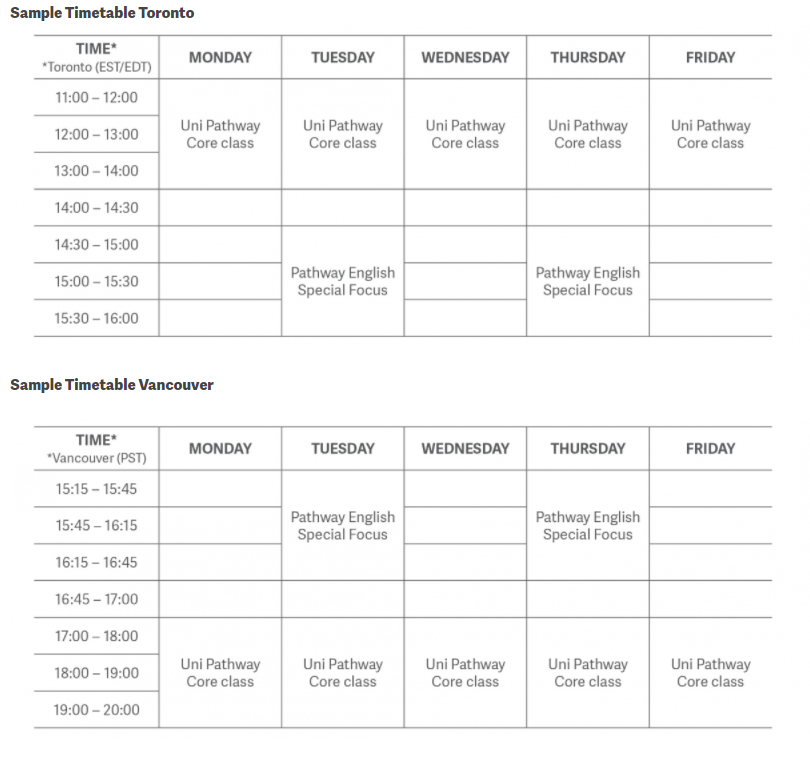 EC Virtual Online Pathways Timetable